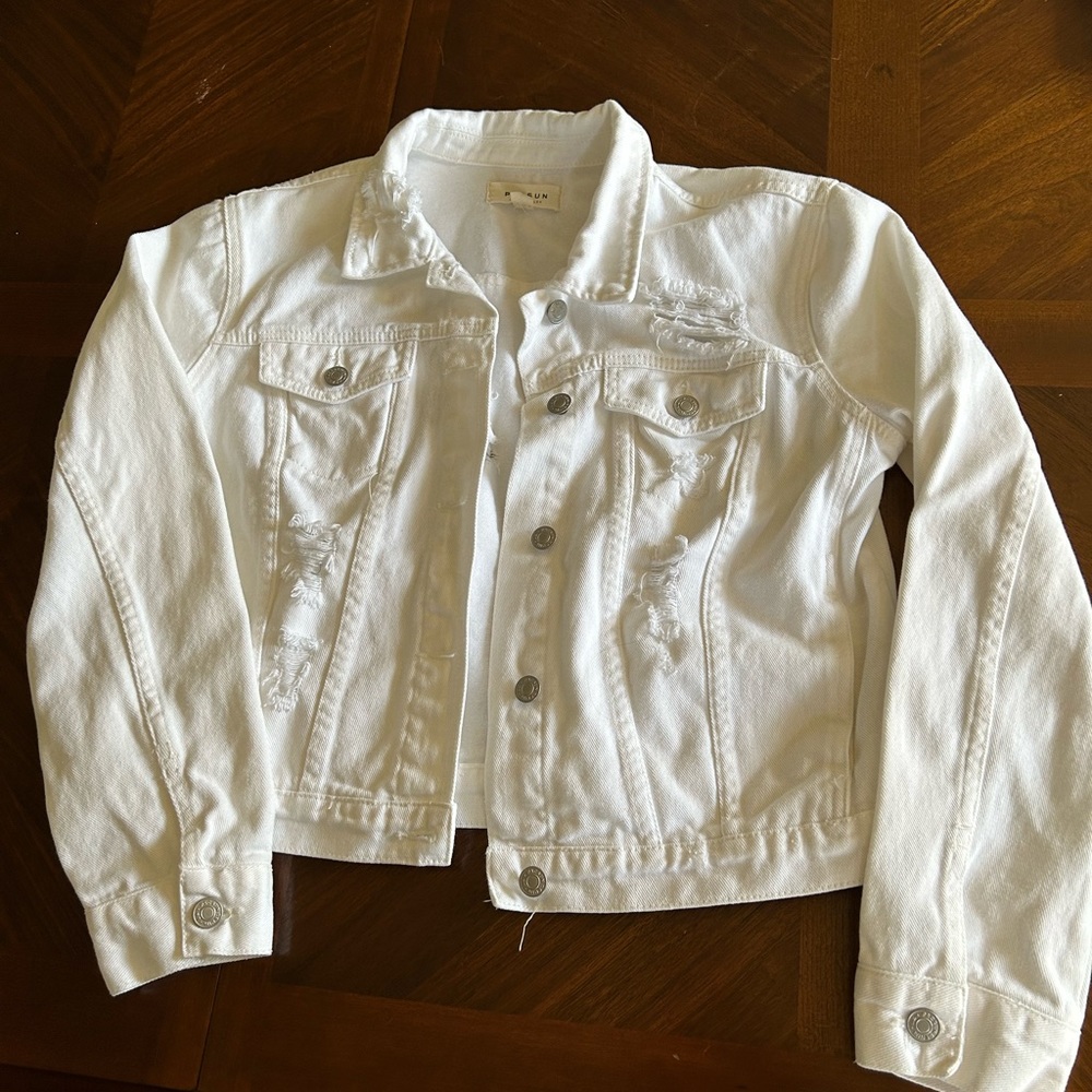 Distressed, white PacSun, jean jacket